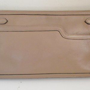 Tano Leather Clutch Handbag Purse, Taupe / Tan / Light Brown, Outer Pocket
